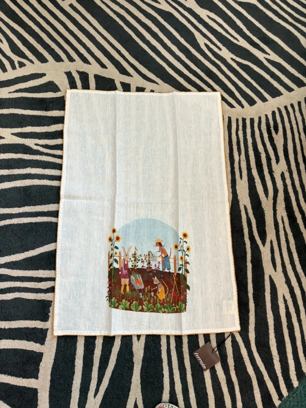 Terrain Linen Whimsical Garden Tea Towel with Sunflowers